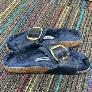 Birkenstock Women's Navy Sandals with Gold Buckle
